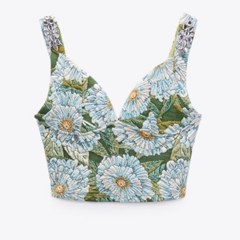 Zara Jeweled Floral Crop Top
